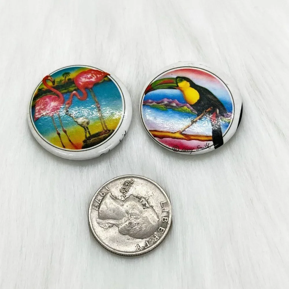 🔮‎ 5/$25 Vintage Set of 2 Larry Smith Tropical Birds Pins
